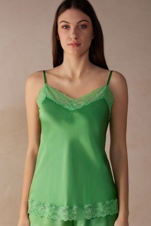 Green Intimissimi Lace and Silk Top | CAQCS27874